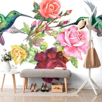 Samoprzylepna tapeta kolibry z kwiatami