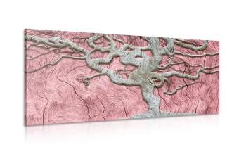 Obraz abstrakcyjnego drzewa na drewnie z różowym kontrastem - 100x50