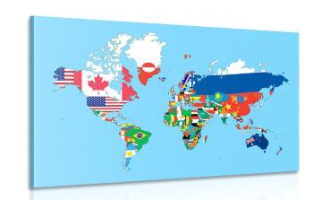 Obraz mapa świata z flagami - 120x80