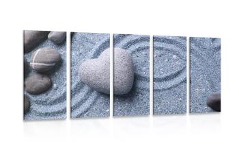 5-częściowy obraz serce z kamienia na piaszczystym tle - 200x100
