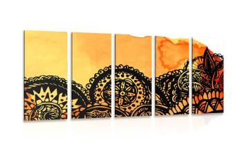 5-częściowy obraz Mandala pomarańczowa akwarela - 200x100