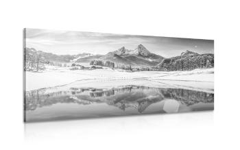 Obraz śnieżny krajobraz w Alpach w wersji czarno-białej