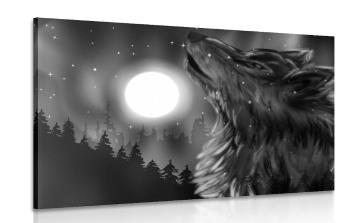 Obraz wilczy księżyc w wersji czarno-białej - 120x80