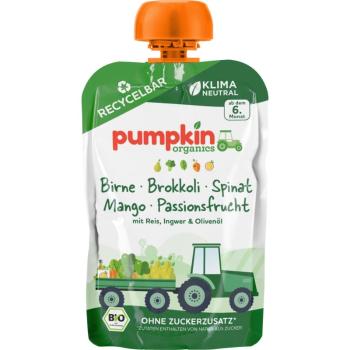 Pumpkin Organics BIO brokuły, szpinak z gruszką, mango, marakuja przekąski dla dzieci 100 g