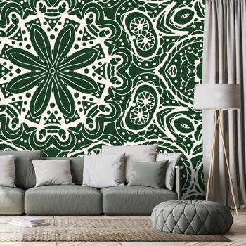Tapeta biała mandala na zielonym tle - 150x100
