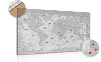 Obraz na korku mapa w wersji czarno-białej - 90x60  transparent