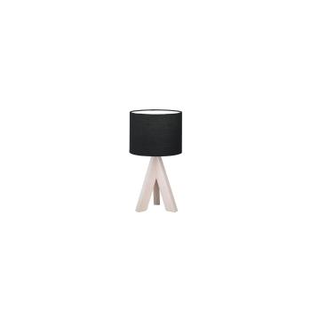 Czarna lampa stołowa z naturalnego drewna i tkaniny Trio Ging, wys. 31 cm