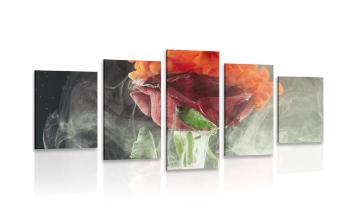 5-częściowy obraz róża z elementami abstrakcyjnymi - 100x50