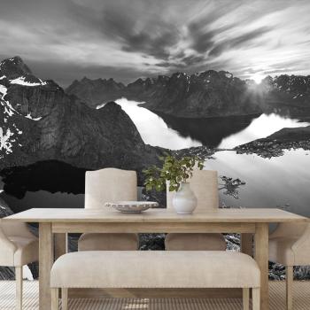 Fototapeta panorama gór w czerni i bieli - 150x100