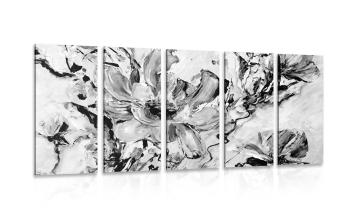 5-częściowy obraz nowoczesne malowane letnie kwiaty w czarnobiałym kolorze - 200x100