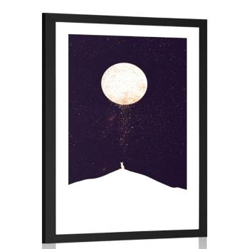 Plakat passepartout zwierzę pod pełnią księżyca - 20x30 black