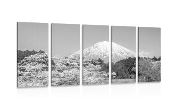 5-częściowy obraz Góra Fuji w wersji czarno-białej - 100x50