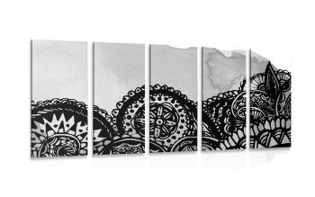 5-częściowy obraz Mandala w wersji czarno-białej - 100x50