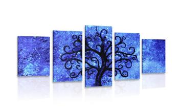 5-częściowy obraz drzewo życia na niebieskim tle