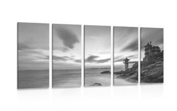 5-częściowy obraz piękny krajobraz nad morzem w wersji czarno-białej - 200x100