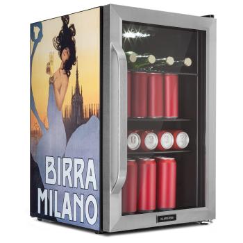 Klarstein Beersafe 70 Birra Milano Edition, lodówka, chłodziarka, 70 l, 3 półki, panoramiczne szklane drzwi, stal nierdzewna
