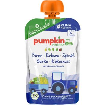 Pumpkin Organics BIO groszek i szpinak z gruszką, ogórkiem, miętą przekąski dla dzieci 100 g