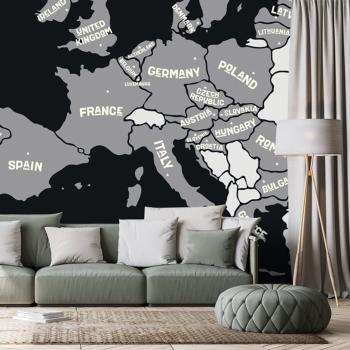 Tapeta czarno-biała mapa z nazwami krajów UE - 225x150