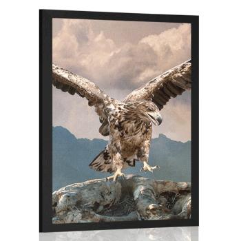 Plakat orzeł z rozpostartymi skrzydłami nad górami - 60x90 black