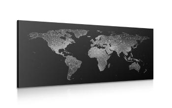 Obraz nocna czarno-biała mapa świata