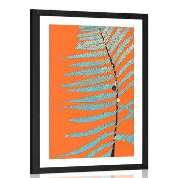 Plakat z passepartout liść na pomarańczowym tle - 60x90 white
