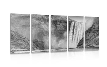 5-częściowy obraz ikoniczny wodospad Islandii w wersji czarno-białej
