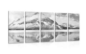 5-częściowy obraz jezioro w pobliżu pięknej góry w wersji czarno-białej