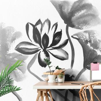 Samoprzylepna tapeta akwarela czarno-biały kwiat lotosu - 150x100