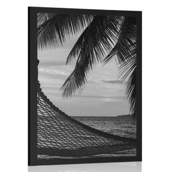 Plakat hamak na plaży w czerni i bieli - 20x30 silver