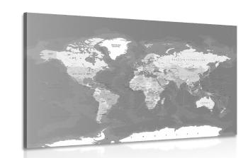 Obraz stylowa vintage czarno-biała mapa świata - 120x80