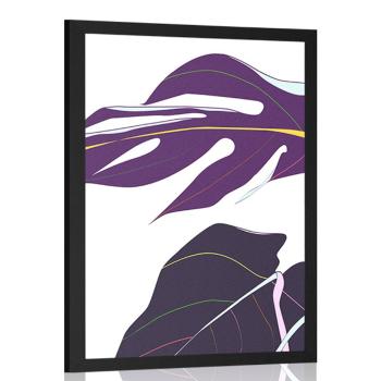 Plakat fioletowe liście monstery - 40x60 white