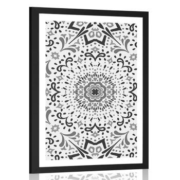 Plakat z passe-partout unikalny etniczny wzór w czerni i bieli - 20x30 black
