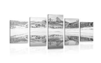 5-częściowy obraz śnieżny krajobraz w Alpach w wersji czarno-białej - 100x50
