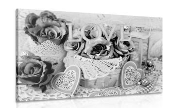 Obraz romantyczna dekoracja w stylu vintage w wersji czarno-białej - 90x60