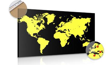 Obraz żółta mapa na czarnym tle na korku - 90x60  peg