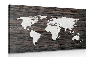 Obraz mapa świata na drewnie - 60x40