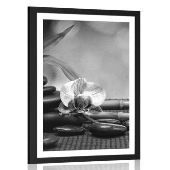 Plakat z passe-partout Feng Shui martwa natura w czerni i bieli - 60x90 silver
