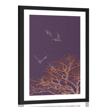 Plakat passepartout lot ptaków nad drzewem - 60x90 white
