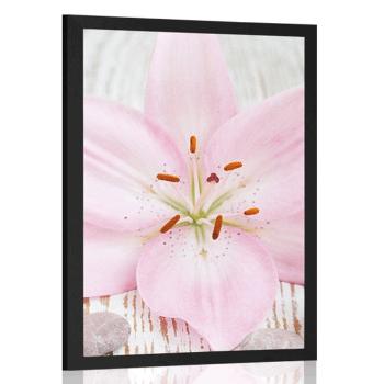 Plakat różowa lilia i kamienie Zen - 20x30 black