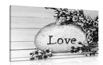 Obraz z napisem Love na kamieniu w kolorach czarnym i białym - 60x40
