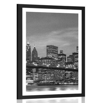 Plakat z passe-partout czarno-biały most na Brooklinie - 30x45 silver
