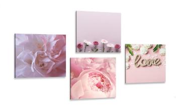 Zestaw obrazów kwiaty w delikatnym różowym odcieniu - 4x 40x40