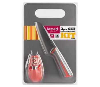 Lamart - Zestaw kuchenny 3 szt - nóż, temperówka i deska do krojenia