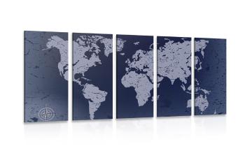 5-częściowy obraz stara mapa świata na niebieskim abstrakcyjnym tle - 100x50
