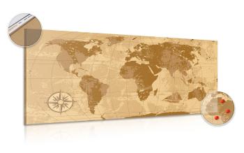 Obraz na korku rustykalna mapa świata - 120x60  metallic