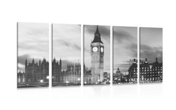 5-częściowy obraz Big Ben w Londynie w wersji czarno-białej - 100x50