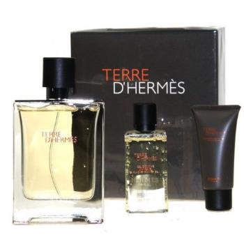 Hermes Terre D´Hermes Parfum zestaw 75ml + 40ml Żel pod prysznic + 15ml Balsam po goleniu dla mężczyzn Uszkodzone pudełko