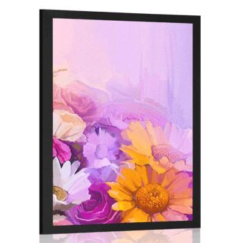 Plakat obraz olejny kolorowych kwiatów - 60x90 white