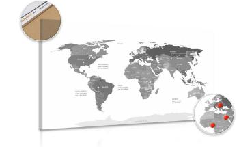 Obraz na korku wyjątkowa mapa świata w wersji czarno-białej - 120x80  wooden