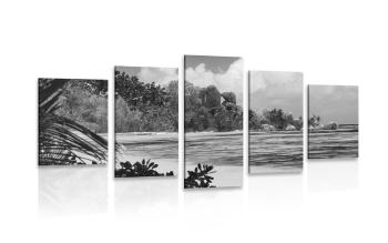 5-częściowy obraz plaża na wyspie La Diguo w wersji czarno-białej - 200x100
